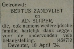 Getrouwd Bertus Zandvliet en Ad. Slijper